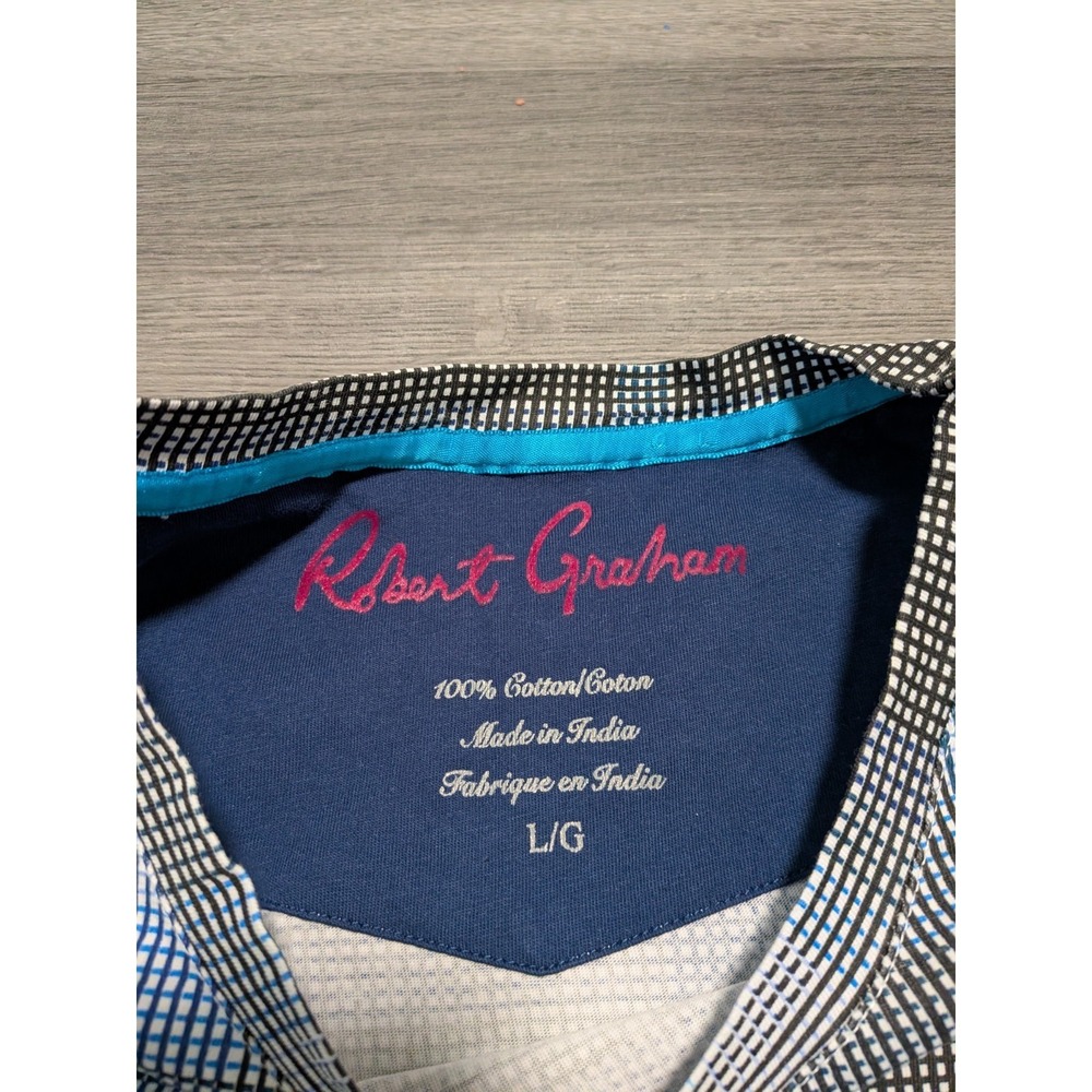 Robert Graham Men's Blue Black & White Ombré Plaid T-Shirt Size Large - Picture 2 of 6